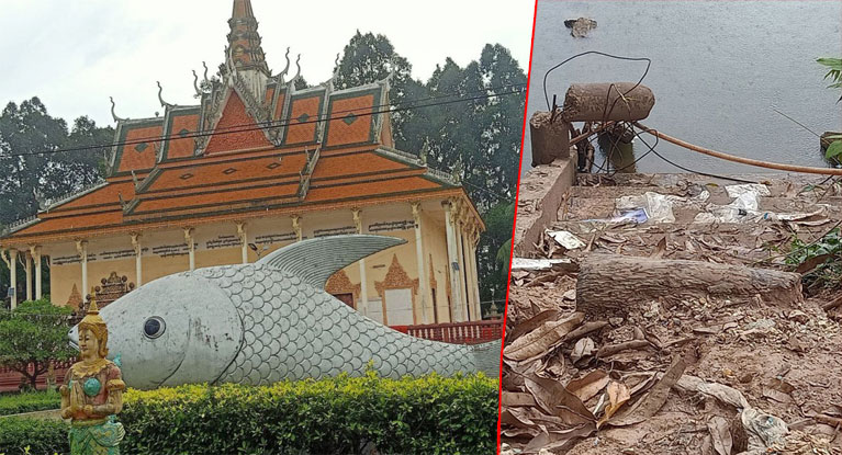 ​ជណ្ដើរ​ដែល​ប្រជាពលរដ្ឋ​ធ្លាប់​ចុះ​មើល​ត្រី​នៅ​វត្ត​(​ជេតពន​)​កំពុង​ដង្ហើយ​រក​ជំនួយកសាង